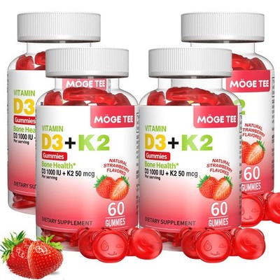 Vitamin K2 D3 Gummies Bone Immune Support Non-GMO 60-240 Count Strawberry Flavor