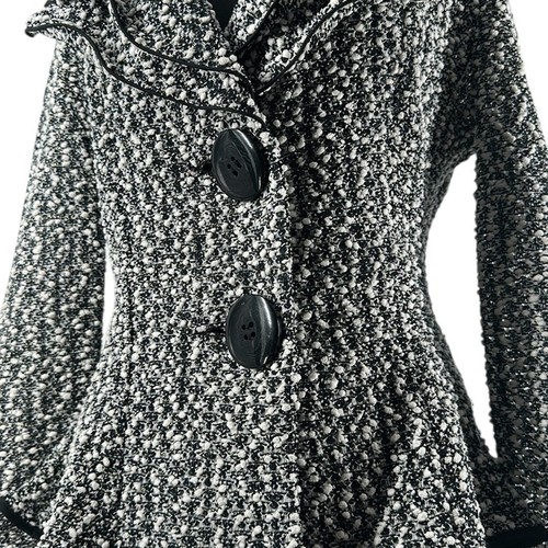 Joseph Ribkoff Blazer Black White Ruffle Posable Collar Big Button Jacket sz 6 - Picture 5 of 12
