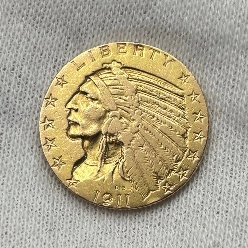 1911-D $5 Indian Head Gold Five Dollar Half Eagle Coin 0.242 oz AGW - KEY DATE!
