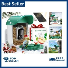 Bird Feeder with Camera, Solar Powered Outdoor Birdhouse, 2K HD AI Smart Identif