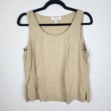 Citron Womens Large Scoop Neck Sleeveless Silk And Linen Tank Top Tan Casual
