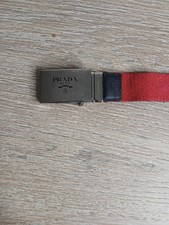 Prada Red Web Belt Silver Logo Belt