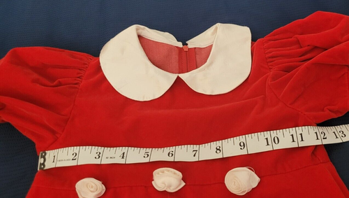 Sylvia Whyte Girls Velvet Dress Size 4 Red w/ White Trim Short Sleeve Collard - Picture 7 of 20