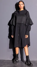 CRAZY H4   black  asymmetric  shirt  dress size L/XL