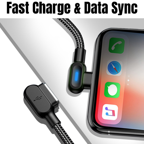3PACK 3/6Ft 90 Degree Charger Cable Cord Heavy Duty For iPhone 14 13 12 X XR 8 7 - Picture 8 of 14
