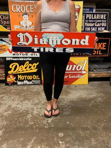 Antique Vintage Old Style Metal Sign Diamond Tires Made in USA