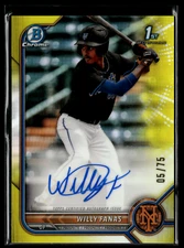 Willy Fanas 2022 Bowman Chrome Yellow Refractor Prospect Auto #CPA-WF /75 Mets