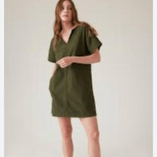 Athleta Farallon Shift Dress Size S  Green Cotton Stretch Pullover with Pockets