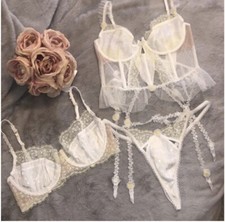 For Love And Lemons 3D Daisy Luxe Bustier /Bra /Thong Ensemble 36D/L NWT