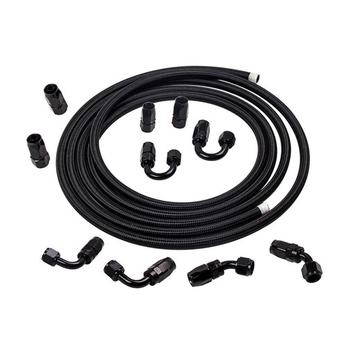 AN8 16ft 5M Nylon Stainless Steel Braided Oil Fuel Line + 10PCS Hose End Adapter - Picture 10 of 11