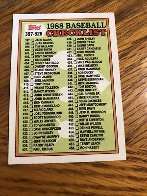 1988 Topps Checklist 397-528 #528 Unmarked Error Err With 455 As Steve Carlton