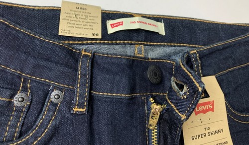 Levi's 710 Blue Denim Jeans Super Skinny Girls Kids Size 14 Reg Stretch Zip New - Picture 3 of 12