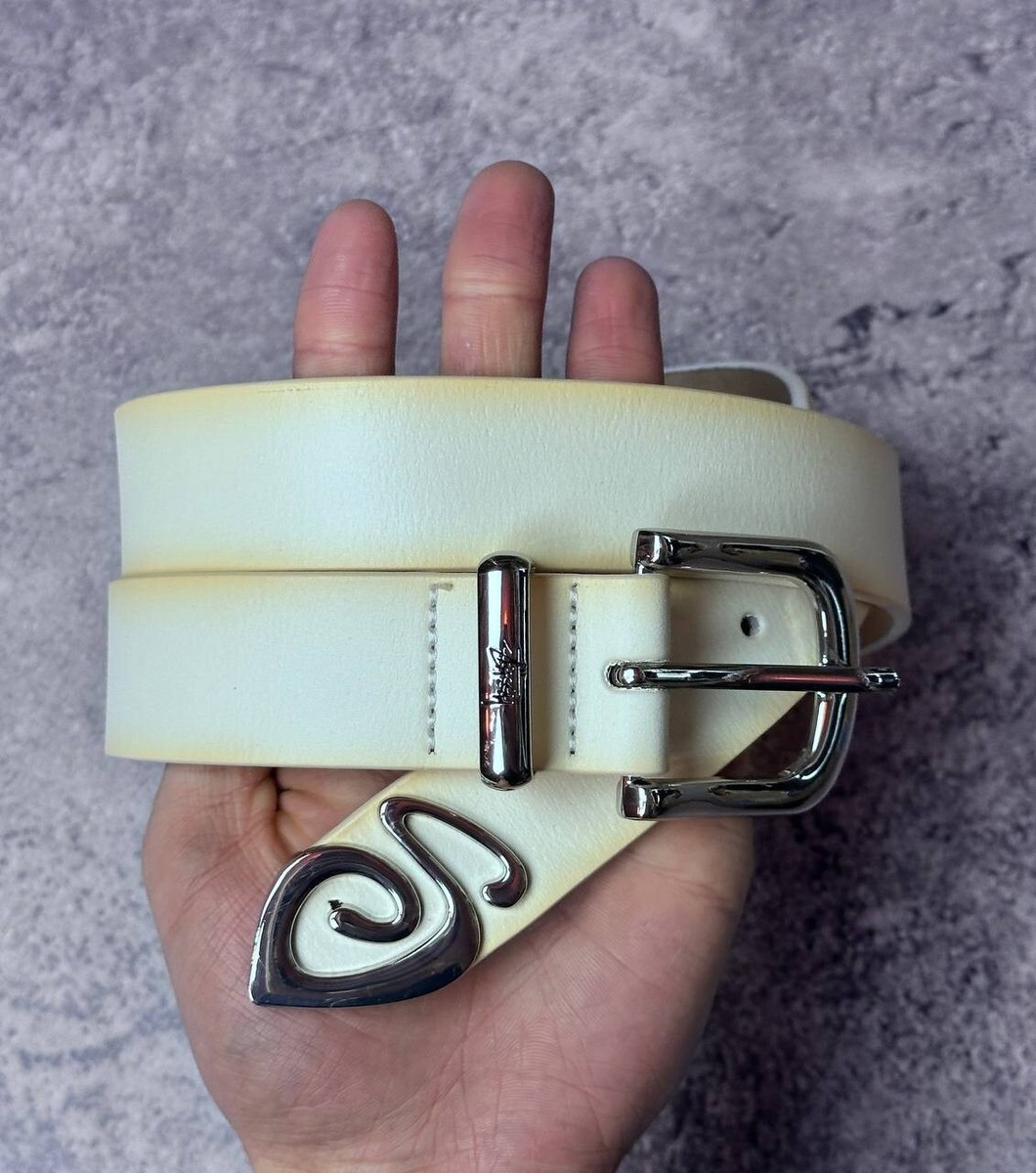 Vintage Stussy white Leather Belt Size S/M Spiked Bulldog Vintage Stussy white Leather Belt Size S/M Spiked Bulldog