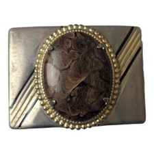 VTG Tiger Eye Belt Buckle Gold Silver Stripes