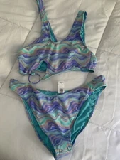 ASOS DESIGN ring detail cut out swimsuit in ripple print - Pool Party - Size 16