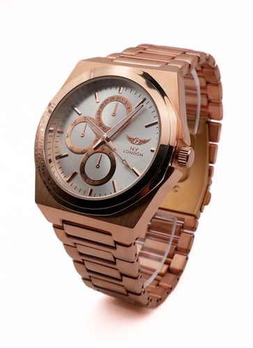 NY LONDON Rose Gold and Silver Chronographs Dials Men Metal Strap Analog Quartz - Picture 5 of 11