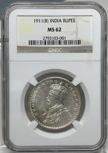 1911-B NGC-MS62 India British King George V Silver Rupee