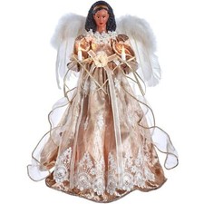 Kurt Adler UL 10-Light White  Rose Gold African American Angel Treetop, 16"