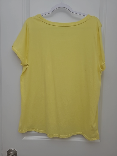 J.Jill Women's Everyday Cotton Tee Shirt Sz L Cuffed Sleeves Yellow *Stains - Picture 2 of 14