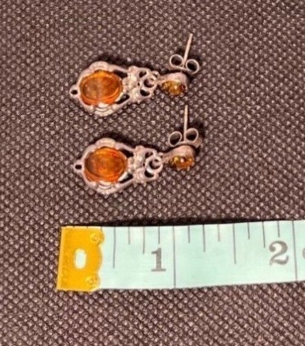 Orecchini vintage a goccia ambra del Mar Baltico con incastonatura in argento sterling in scatola - Foto 4 di 4