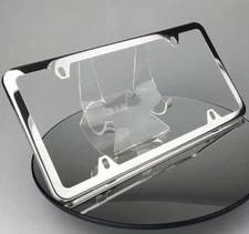 Slim 4 Holes Bmw License Plate Polish Stainless Steel Frame Holder w/Chrome Cap