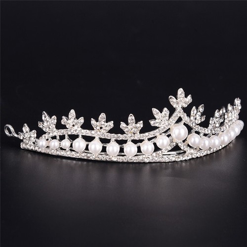Rhinestone Tiara Hair Band Bridal Pearl Princess Prom Crown Headband WeddingyuZ8 - Imagen 9 de 12