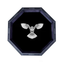 Flying Owl Octagon Wooden Dice Tray, Rolling Tray D&D Tabletop Board Games RPG