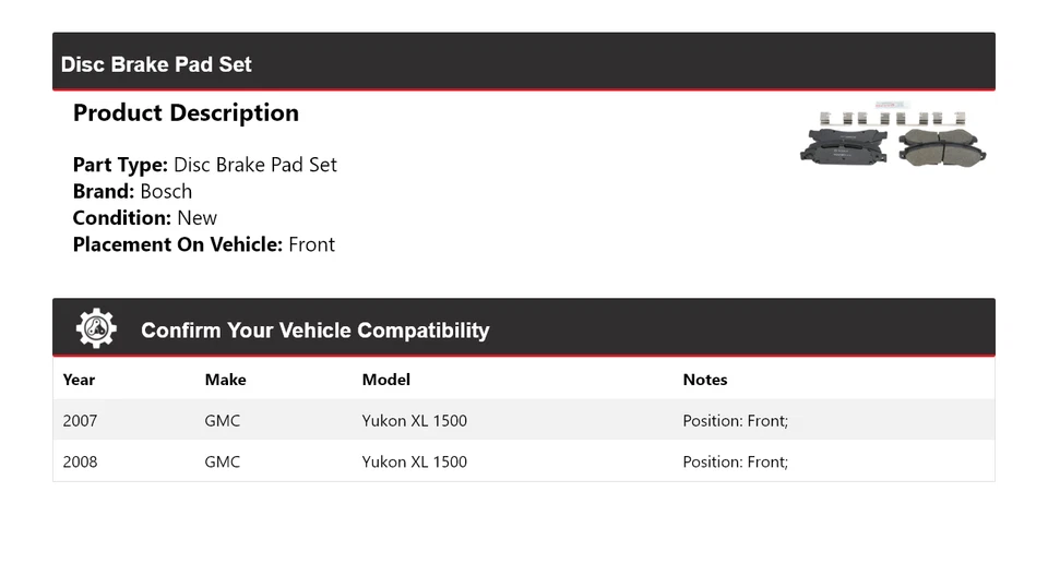 For 2007-2008 GMC Yukon XL 1500 Bosch QuietCast Ceramic Brake Pads Front - Image 2 of 4