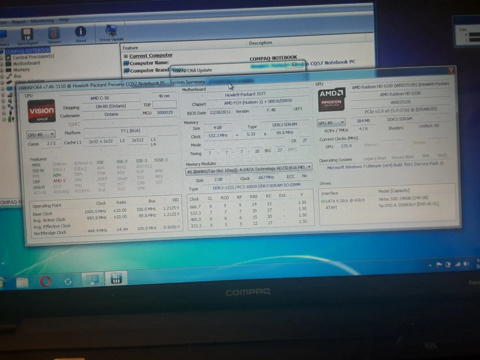 Ноутбук/лэптоп COMPAQ Presario CQ57 15,6 дюйма AMD C50 4 ГБ RAM 250 ГБ SSD Windows 7 - Изображение 4 из 4