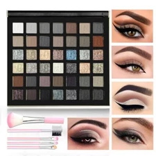 42 Colors Black Gray Smokey Eyeshadow Palette,Matte Shimmer Glitter Neutral Eyes