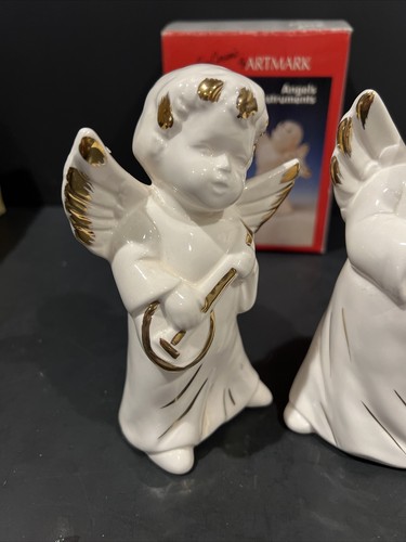 2 Musical Angel Figurines ~ Vintage White Porcelain ~ 6 Inches Tall - Picture 2 of 7
