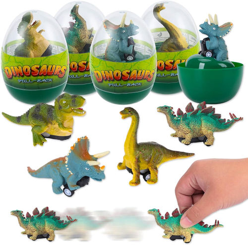 4 Pack Jumbo Dinosaur Eggs, Pull Back Cars Inside, Easter Egg Hunt, Easter Baske