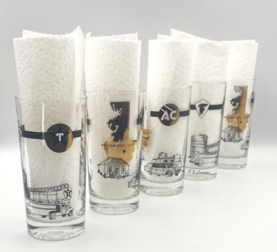 Vintage Texaco Firestone Highball Cocktail Glasses C. K. Duncan, Set of 5
