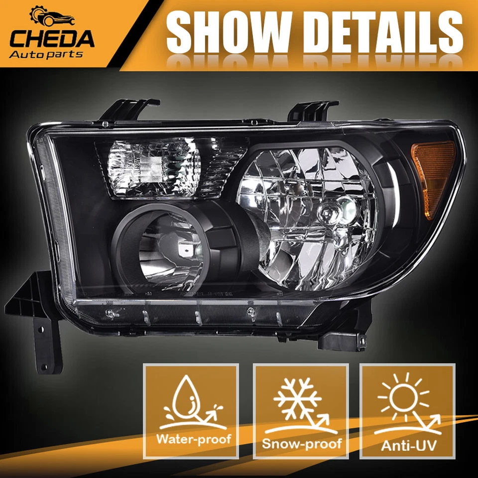 Faros de carcasa negros izquierda y derecha aptos para Toyota Tundra 08-17 Sequoia 07-13 Foto 3 de 4