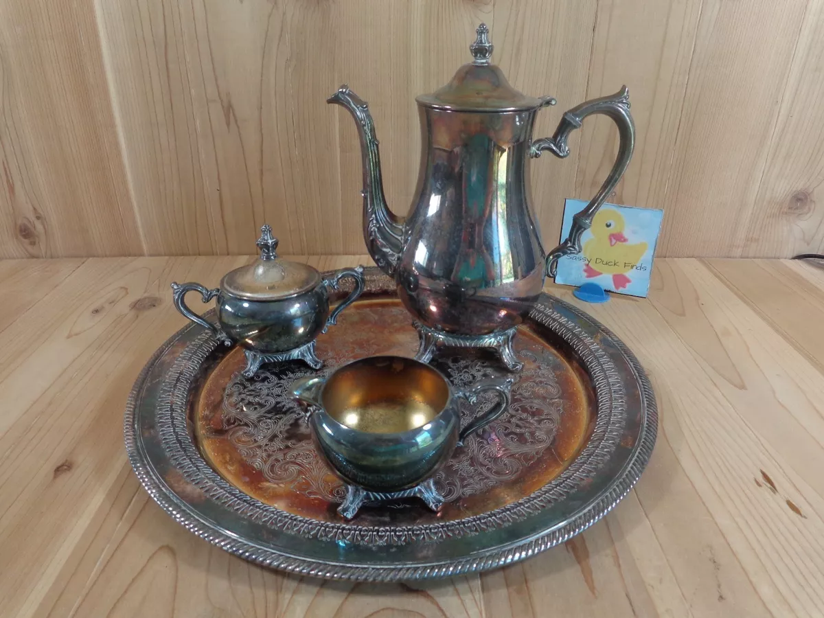 WM ROGERS Silver Plated TEA SET 4 Pieces 162 Tray Teapot Sugar