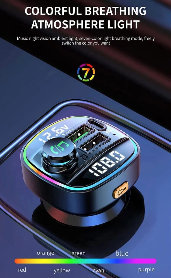 Bluetooth 5.0 Auto Wireless FM Transmitter Adapter USB PD Ladegerät AUX Freisprecheinrichtung - Bild 3 von 4