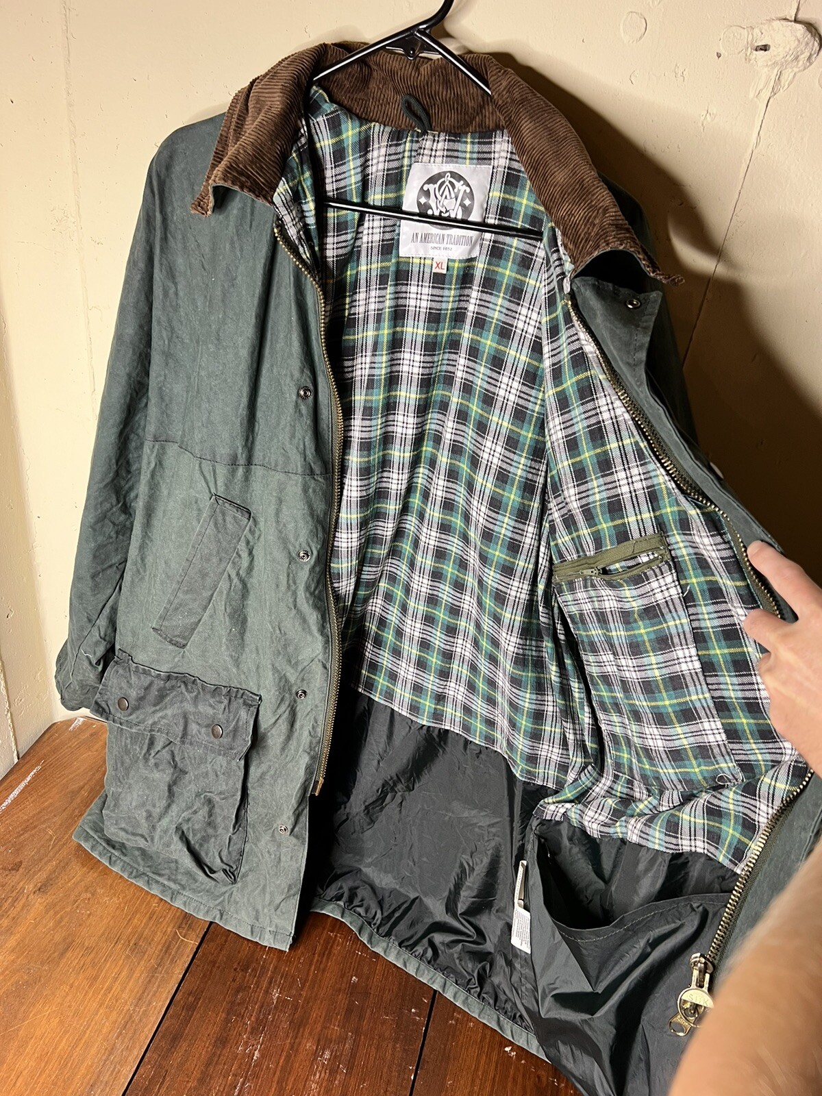 SMITH & WESSON Size XL Mens Oilskin Waxed Field Jacket Forest Green