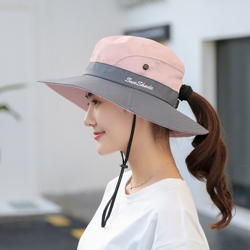 Haute Edition Women's Wide Brim UV Protection Mesh Sun Hat with Ponytail Hole - Picture 11 of 16