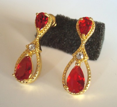 Boucles D'oreilles Vintage Baroques Dorées - Style Rétro Avec Pierre, Occasion
