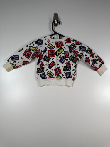 Vtg Jog Togs Kids Unisex All Over Print Fleece Sweatshirt White Sz 3T 12.5x13.5 - Picture 9 of 12