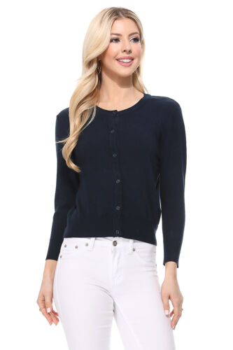 .YEMAK Women's 3/4 Sleeve Crewneck Casual Button Down Cardigan Sweater MK3554 - Picture 22 of 27