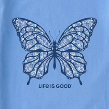 Medium NWT Women's Life is Good Ditsy Floral Butterfly Blue SS Crusher Tee