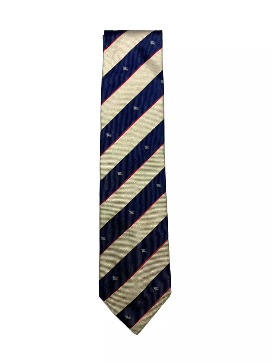 Burberry Tie Blue Red Cream Off White Stripes Neck Necktie London