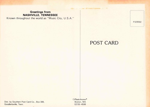 Nashville Music City USA Greetings 4 x 6 Vintage Unposted Chrome PC - Picture 2 of 2