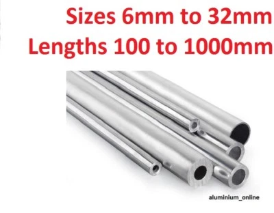 ALUMINIUM ROUND TUBE SIZES 6mm,8mm 10mm 13mm 16mm 19mm 22mm 25mm 28mm 32mm