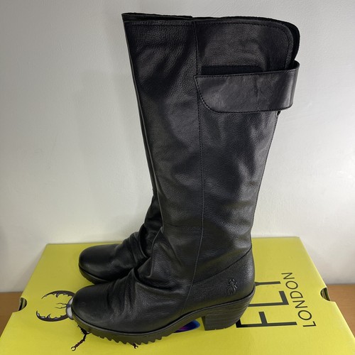 Fly London Mousse Women’s EUR 41 UK 8 Leather Boots Black Zip New Knee High - Picture 6 of 22