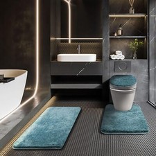 Bathroom Rugs Sets 3 Piece with Toilet Cover Adjustable Bath Rug Set with TPR...