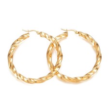 304 Stainless Steel Hoop Earrings Gold 52x49x5mm Pin 1x0.8mm  P586