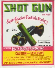 Vintage Shot Gun Brand Firecracker Pack Label South Dakota Fireworks Co.