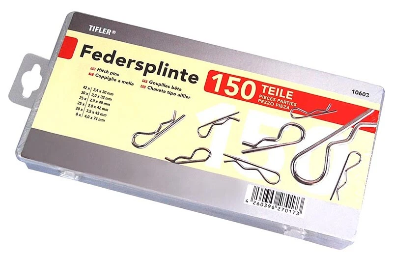 Tifler Splinte Sortiment 150 Federsplinte in 6 Größen, Federstecker, Splint Set - Bild 2 von 4